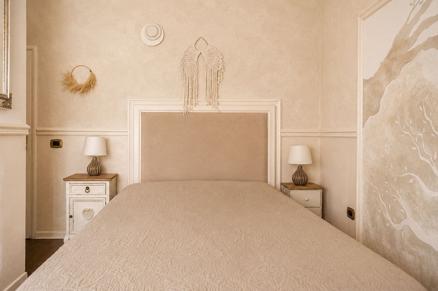 Another view of the Cocoon room's warm, cream-toned interior