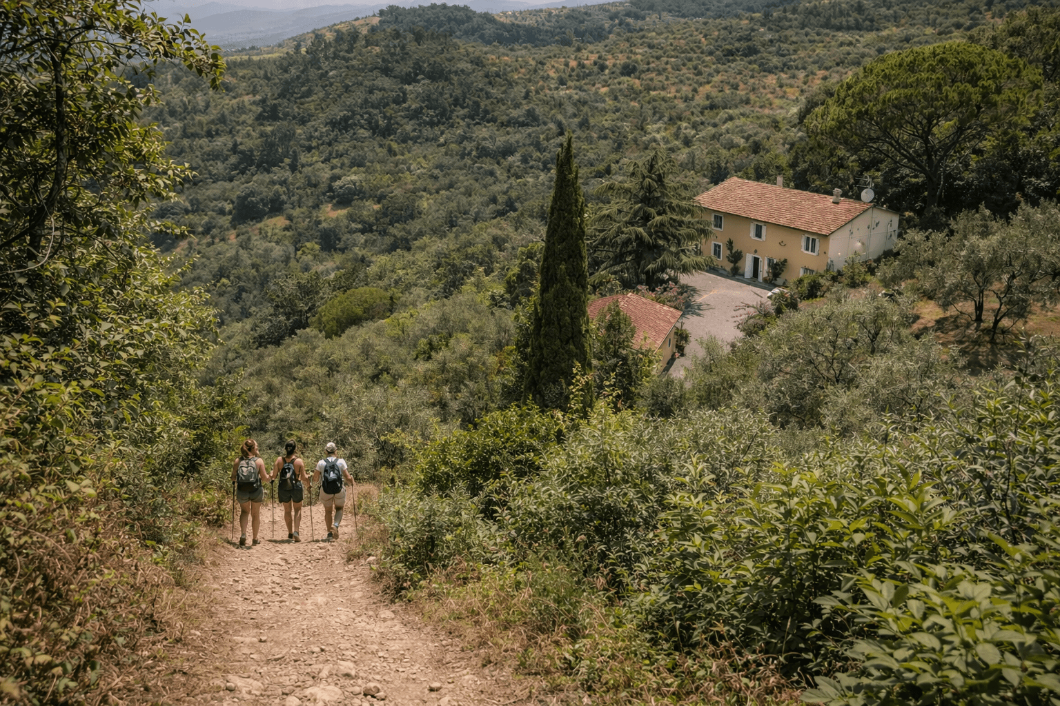 Peaceful nature walk through ancient forest paths and hidden trails in the Tuscan countryside